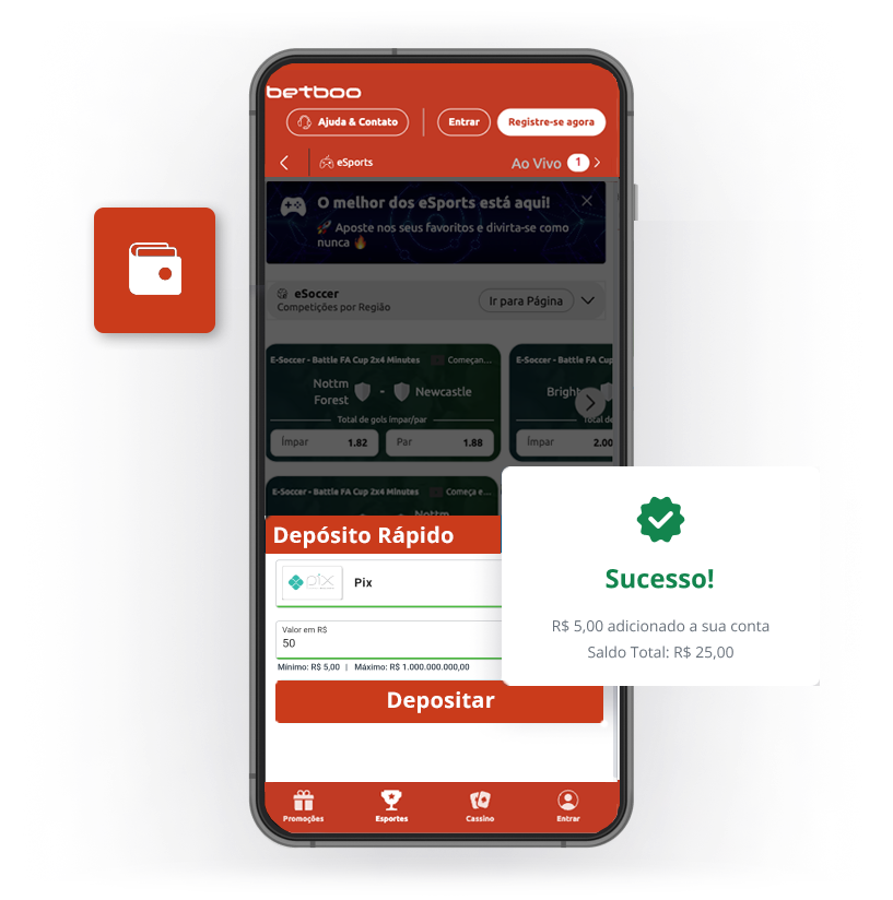 Tela de celular exibindo um código QR para o depósito do valor de R$ 50,00, juntamente com instruções de como fazer o pagamento.