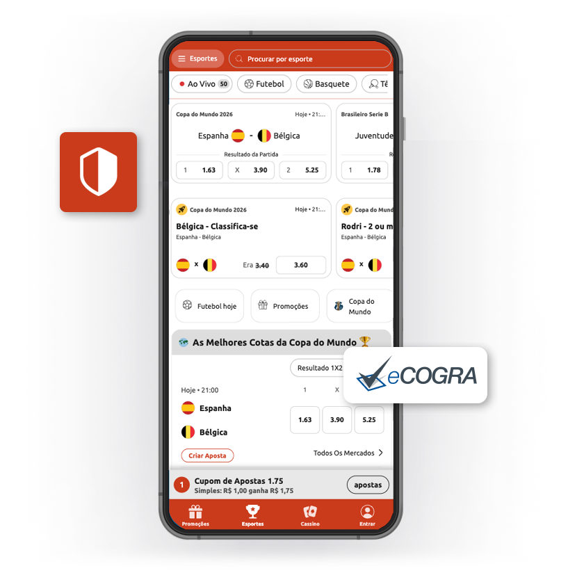 Tela de celular exibindo a página inicial do aplicativo da Betboo, com abas de navegação como esportes, ao vivo, cassino etc., e um foco em partidas de futebol e opções de apostas.